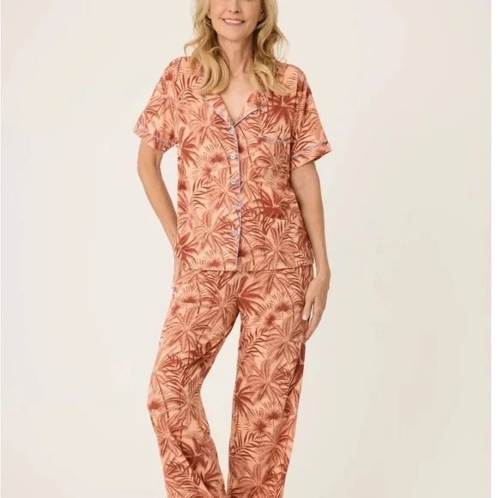 PJ‎ Salvage Palm Tree Pajama Set XS Short Sleeve Top & Pants Tropical Lounge
